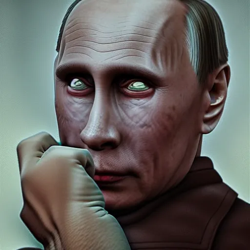 Image similar to bodyhorror portrait of vladimir putin who became an ugly lovecraftian monstrous degenerate abomination, photo - realistic, color image, 2 k, highly detailed, horror, by giger