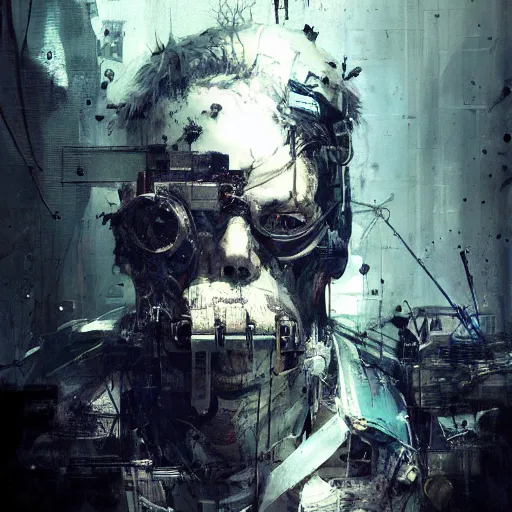 Image similar to cybernetic hunter, cyberpunk, wires, skulls, machines by emil melmoth zdzislaw belsinki craig mullins yoji shinkawa realistic render ominous detailed photo atmospheric by jeremy mann francis bacon and agnes cecile ink drips paint smears digital glitches glitchart