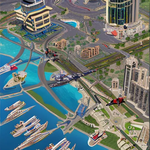 Image similar to gta : dubai, by sebastian bacala