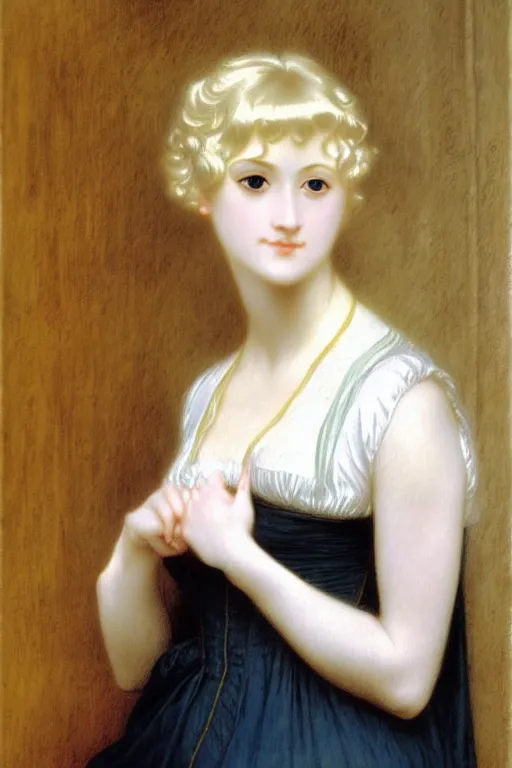 Image similar to jane austen blondie blond albino white gold hair, painting by rossetti bouguereau, detailed art, artstation