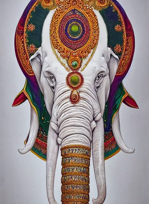 Image similar to portrait of ethereal white elephant in indian flag colors, intricate detail, ornate, conceptual art, soft light, dynamic, art by artgerm