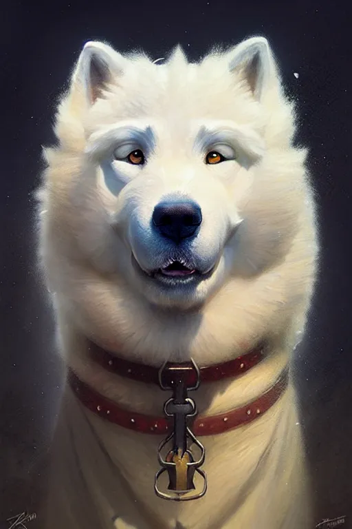 Image similar to heroic samoyed portrait by anna podedworna and greg rutkowski