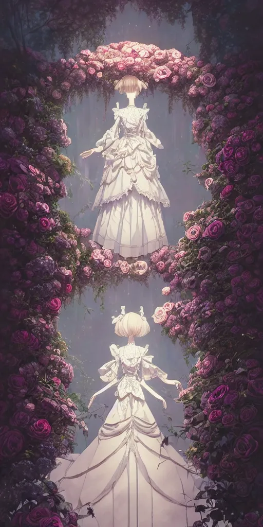 Prompt: the beautiful hyperdetailed physical rendering of a single rose wedding gothic lolita dress clothing design display in exhibition hall, perfectly shaded, atmospheric lighting, in the style of makoto shinkai victo ngai and peter mohrbacher studio ghibli artgerm stanley artgerm lau wlop rossdraws beeple, surrealistic style, 8 k hd, 3 drender