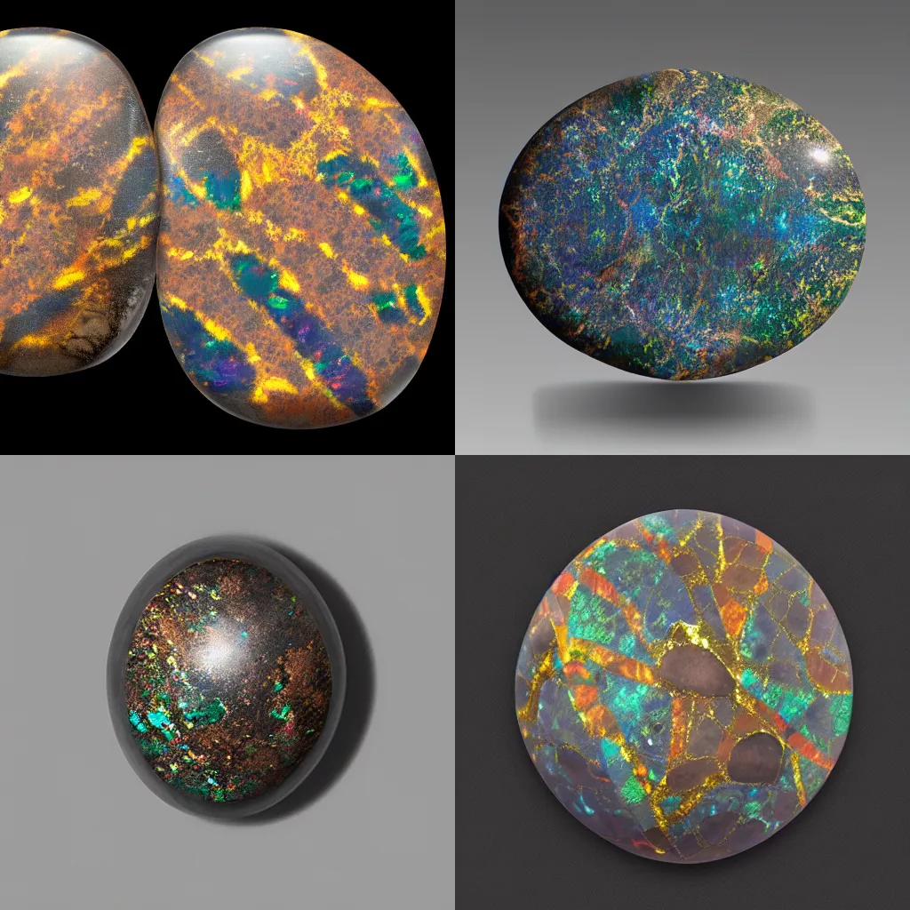 Prompt: a matte painting of a stunning double sided koroit patterned boulder opal, vray tracing