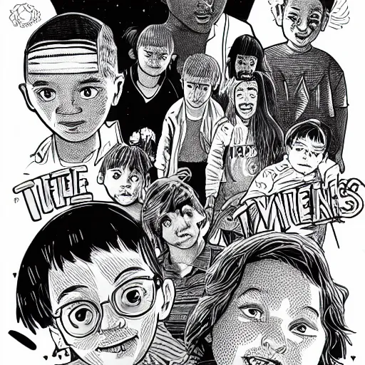 Image similar to mcbess illustration of strangers things kids