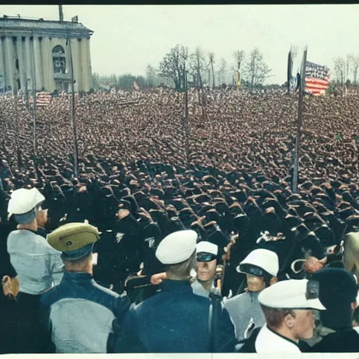 Image similar to third Reich rally, colored photograph