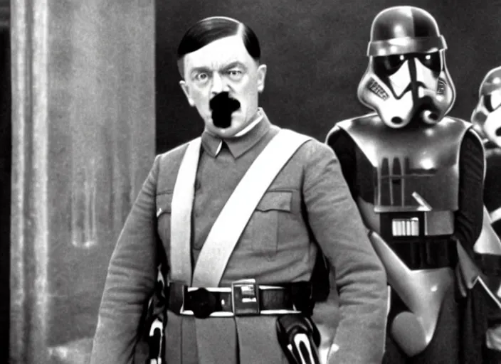 Prompt: a film still of adolf hitler in star wars a new hope