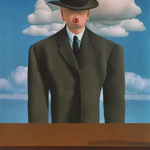 Image similar to unpleasant, painted by rene magritte