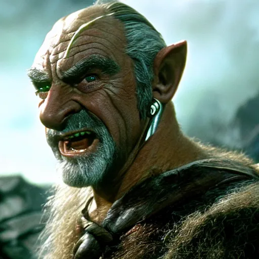 Image similar to an 8 k uhd photo of sean connery as an orc from the lord of the rings movie series