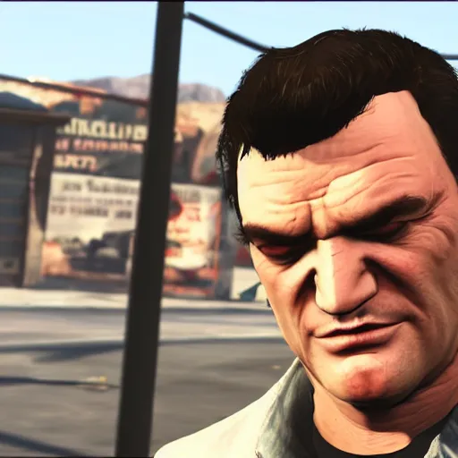 Image similar to extremely cool looking quentin tarantino in gta v. 4 k