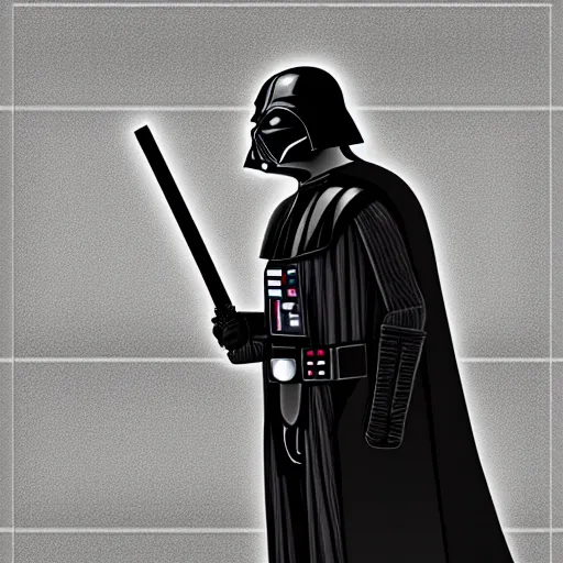 Image similar to lord vader at the steps of the jedi temple on coruscant, digital art