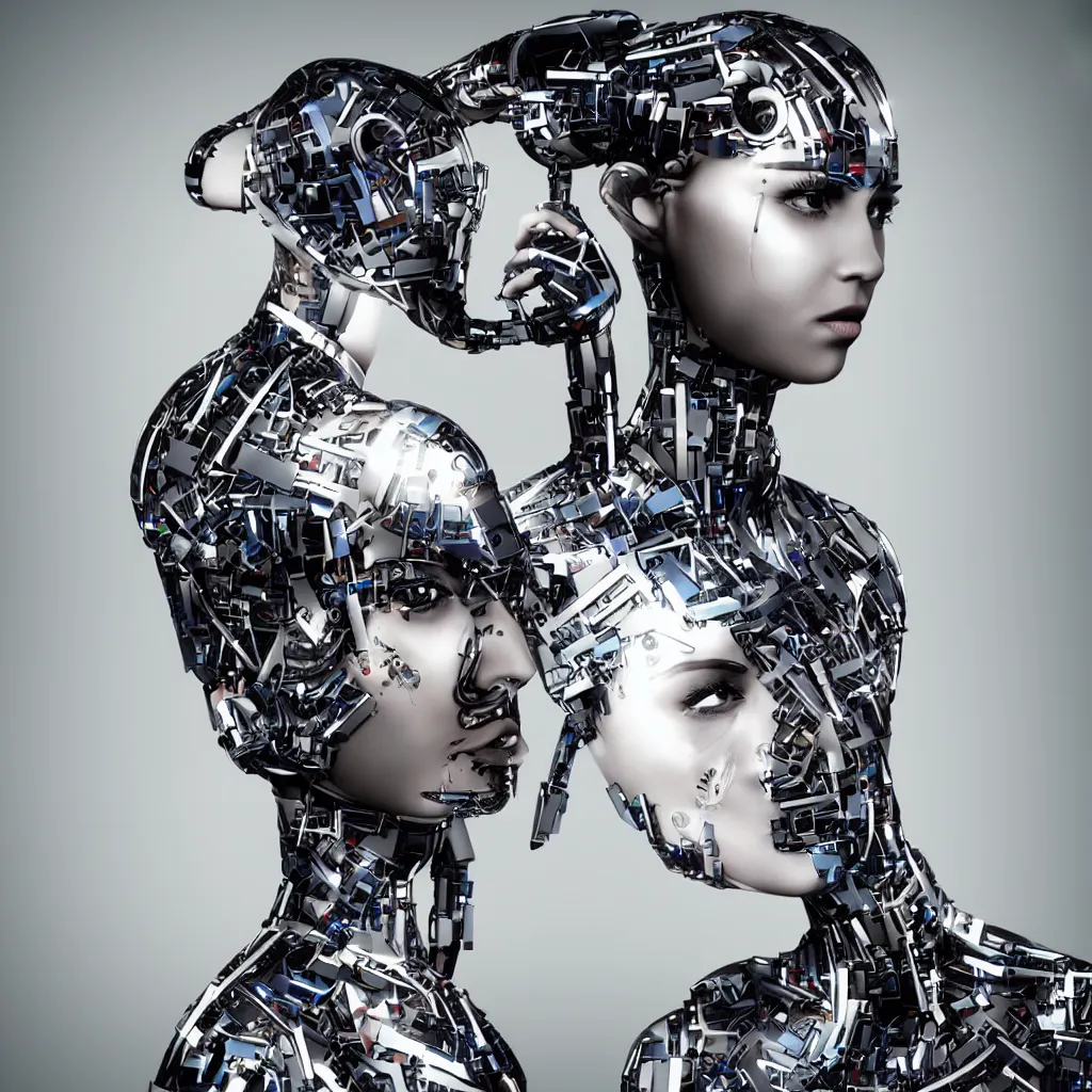 Image similar to portrait photo of a beautiful female cyborg