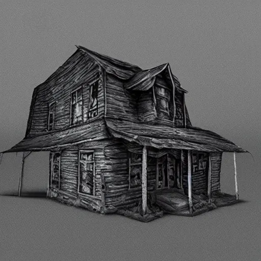 Prompt: The Haunted House on the Hill by Ed Binkley, low poly style.