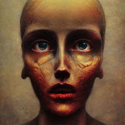 Image similar to beksinski, zdzisław - her eyes wide, oil on canvas