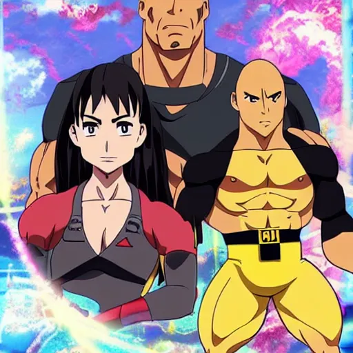 Image similar to dwayne the rock johnson anime