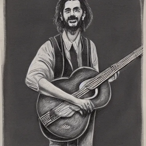 Image similar to an _ extremely _ detailed _ masterpiece _ grunge _ drawing _ of _ a rebetiko bouzouki player _ in _ the _ style _ of _ richard _ avedon