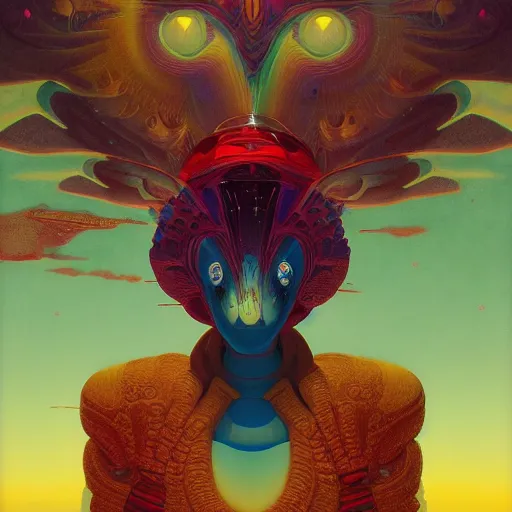 Image similar to colourful breathtakingly weird beautiful powerful magical wonderfully majestic beautifully cool character by michael whelan and moebius and beeple and kilian eng and dan mcpharlin and pascal blanche and jamie hewlett and richard dadd, symmetrical, magical stormy reflections, smoke on water, 8 k artstation