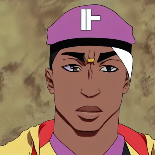 Image similar to Tupac Shakur, screenshot from a 2012s anime