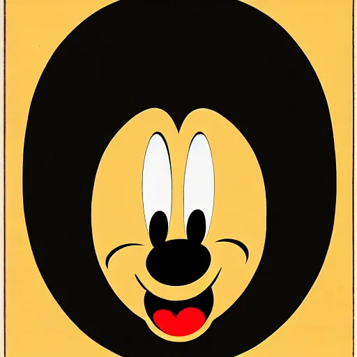 Image similar to Mickey Mouse face with three eyes, symmetrical, 1930's illustration