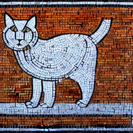 Image similar to a greek mosaic stylistically simplistic representation of an orange white tabby cat