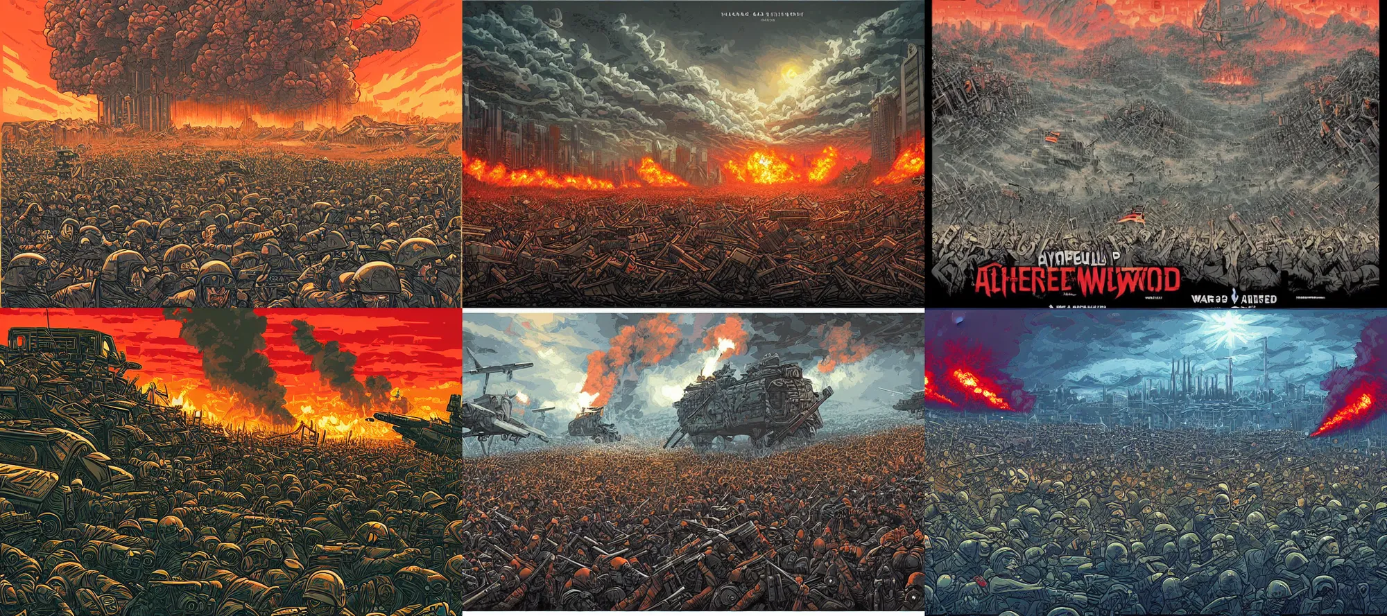 Prompt: apocalyptic world, world war 3, by dan mumford