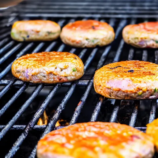 Prompt: Award winning photo of burger patties cooking on a grill.