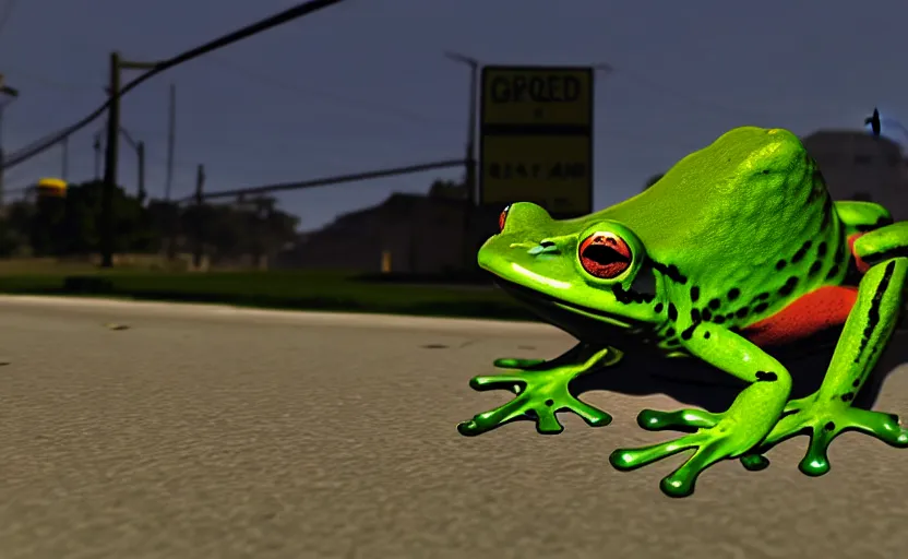 Prompt: a frog in gta san andreas, cinematic shot, 4 k, night time