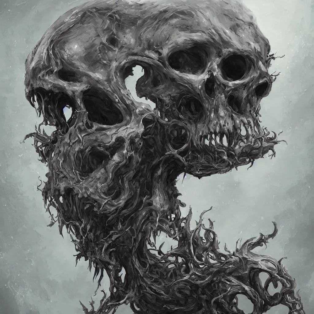 Image similar to lovecraftian skull monster by wlop