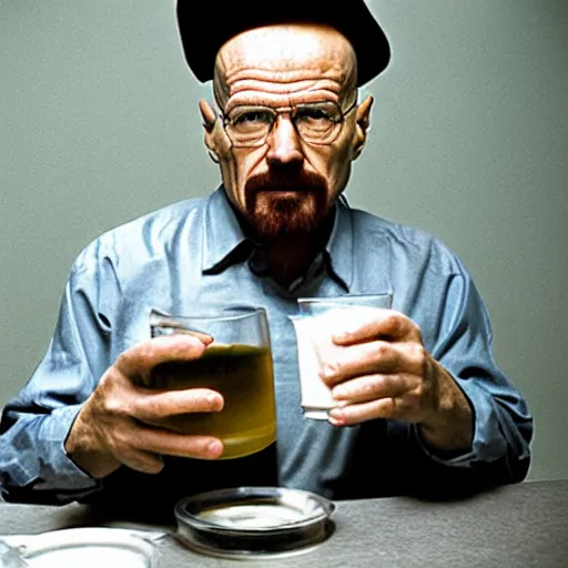 Prompt: walter white drinking milk