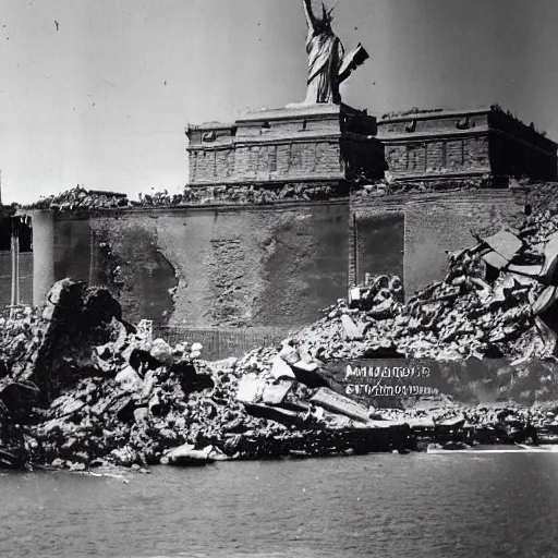 Image similar to a demolished and ruined statue of liberty