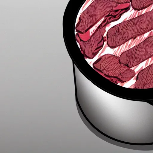 Prompt: a pot full of raw meat being mixed up, concept art