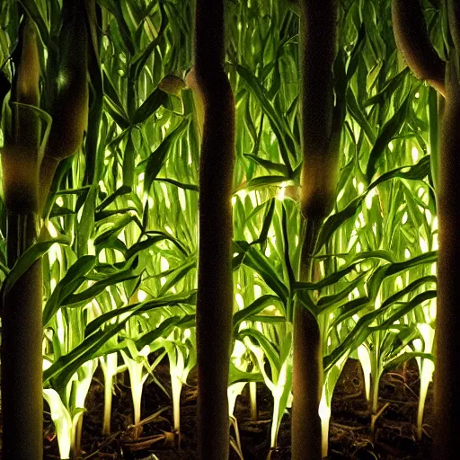 Prompt: corn growing from trees, mood lighting