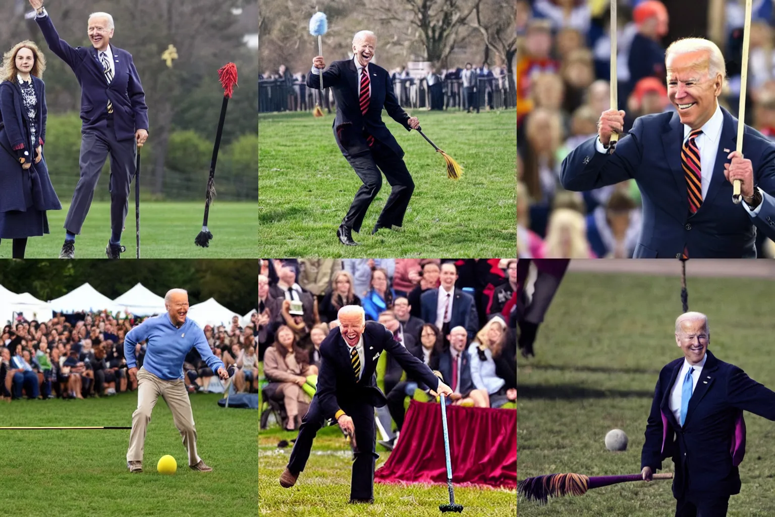 Prompt: Joe Biden playing Quidditch on a flying broomstick