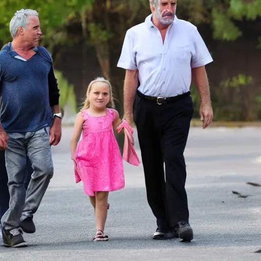 Prompt: jeffrey epstein walking two little girls into the sunset