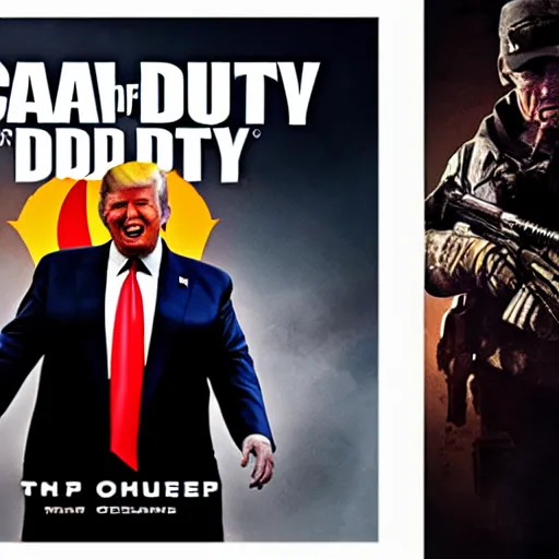 Image similar to Donald Trump on the call of duty black ops 2 cover art