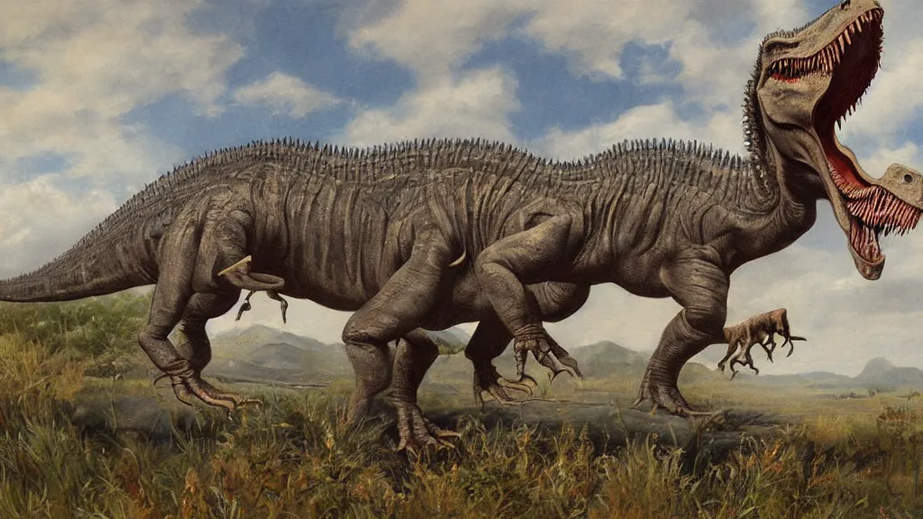 Image similar to a detailed painting of a dinosaur by charles knight