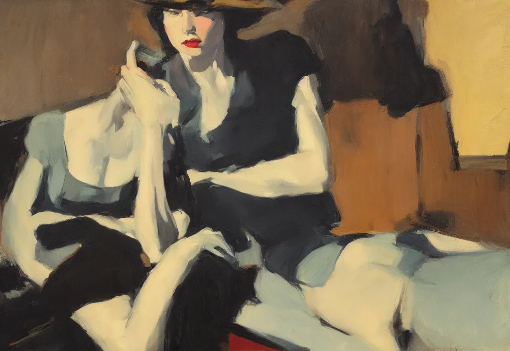 Image similar to artwork by malcolm liepke and edward hopper