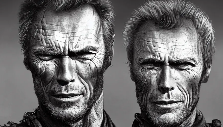 Prompt: Clint Eastwood is Mad Max, hyperdetailed, artstation, cgsociety, 8k