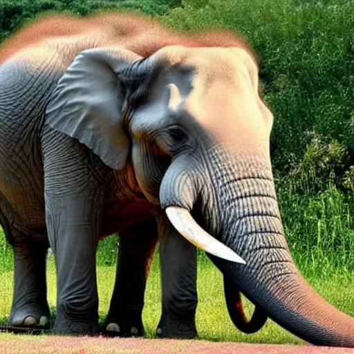 Image similar to an elephant is drinking from a straw into a can of red bull that is 4 0 feet tall