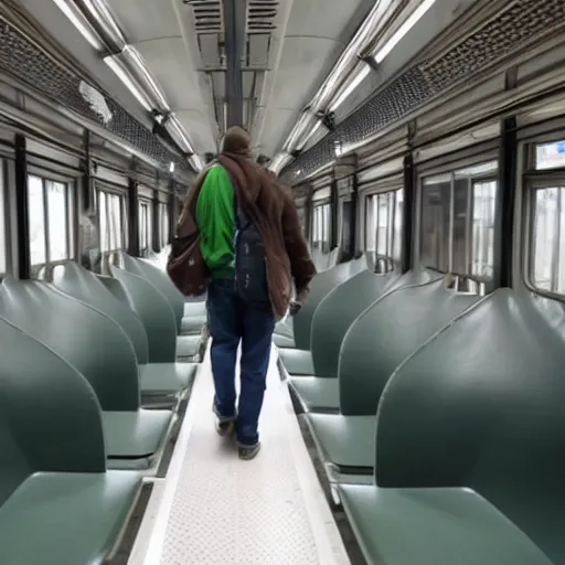 Image similar to the last man standing is riding an empty train to nowheresville, in a hurry