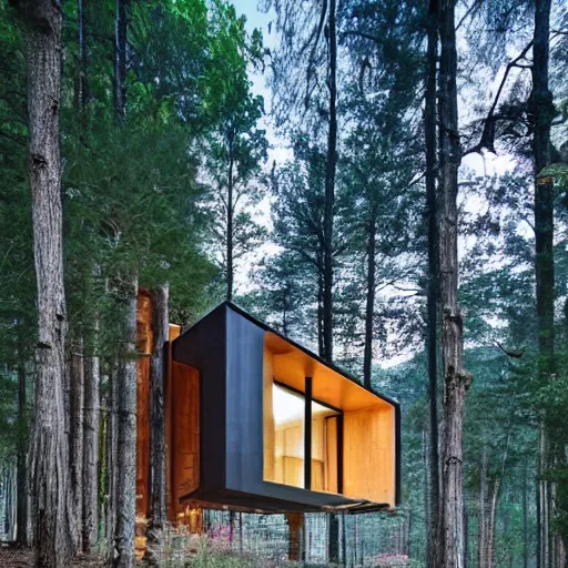 Prompt: a modern ecofriendly house in the woods