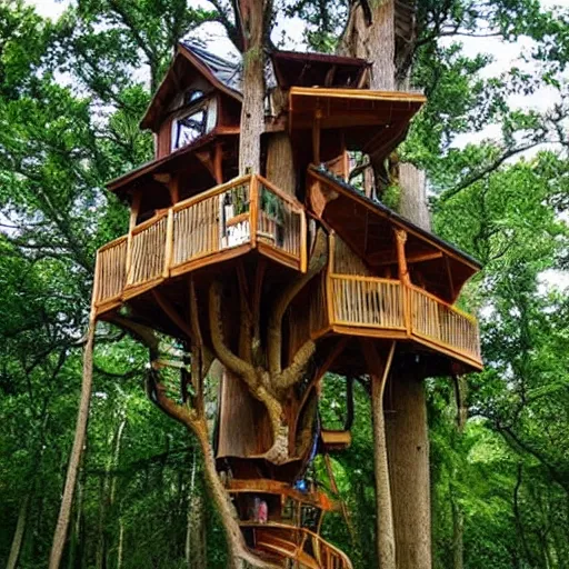 Prompt: the coolest looking treehouse