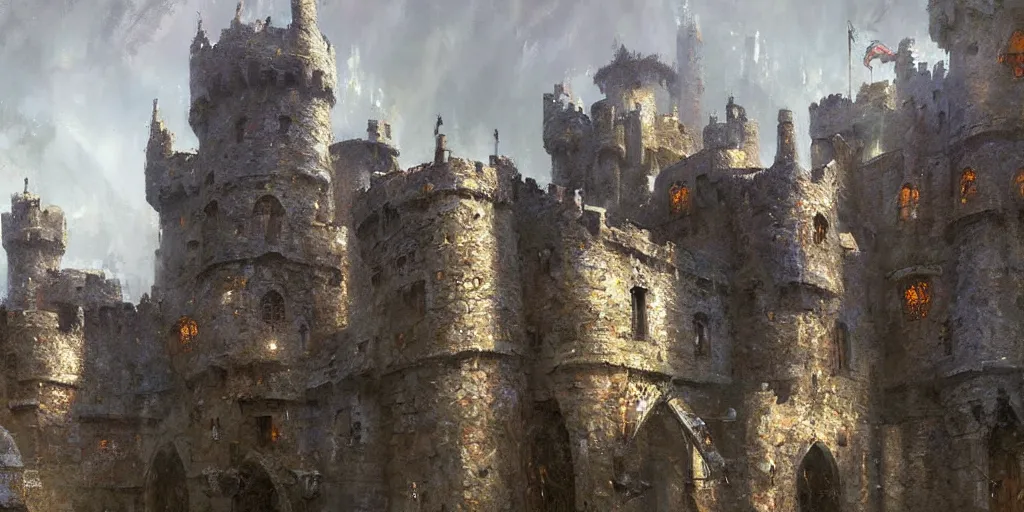 Prompt: a medieval castle by craig mullins, extremely beautiful