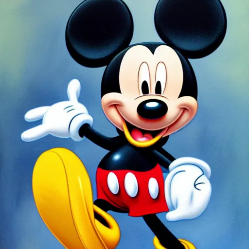 Image similar to Mickey Mouse as a painting, shiny, stars, space, 8k, high resolution