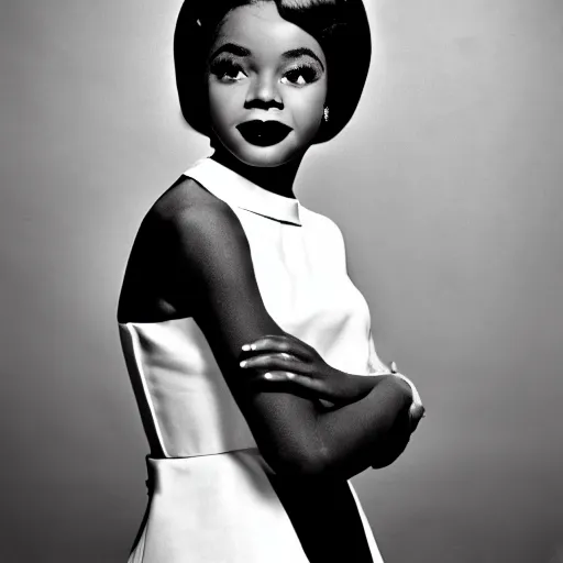 Image similar to black and white photo of a beautiful and elegant 1 9 6 5 young black actress