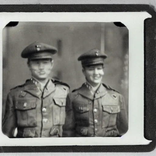 Image similar to soldiers use hearts as weapon. polaroid. old photos. vintage