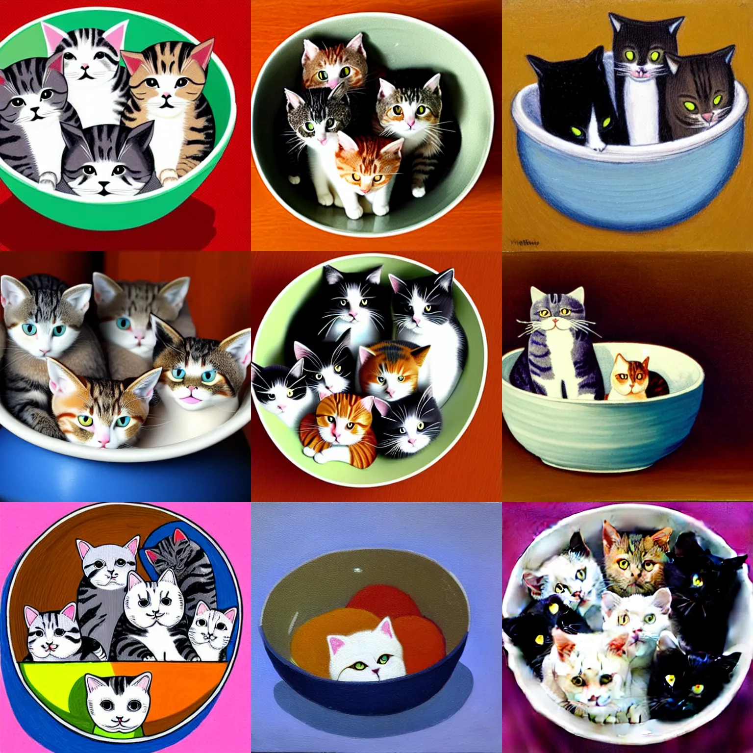Prompt: a bowl of cats
