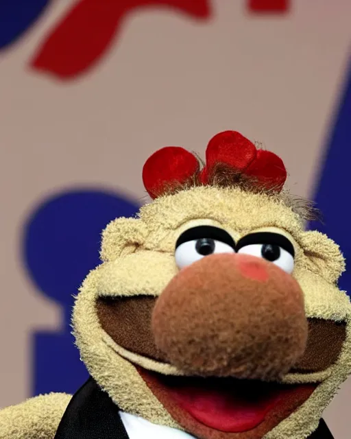 Prompt: closeup portrait of ted cruz muppet behind a podium in a cpac convention, intricate detail, octane, editorial photo