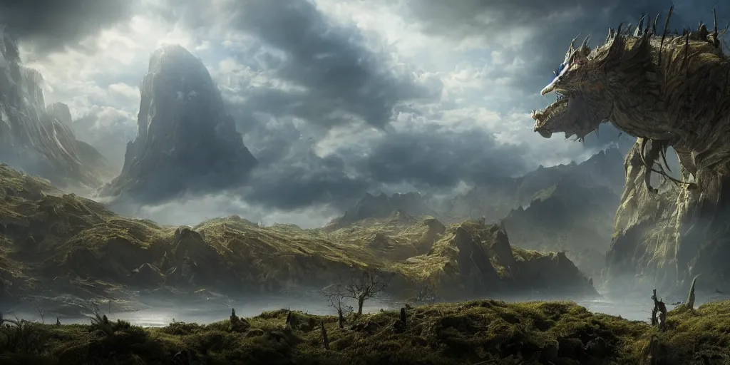 Image similar to beautiful matte painting by weta workshop 4 k, cinematic dramatic atmosphere, dramatic lighting