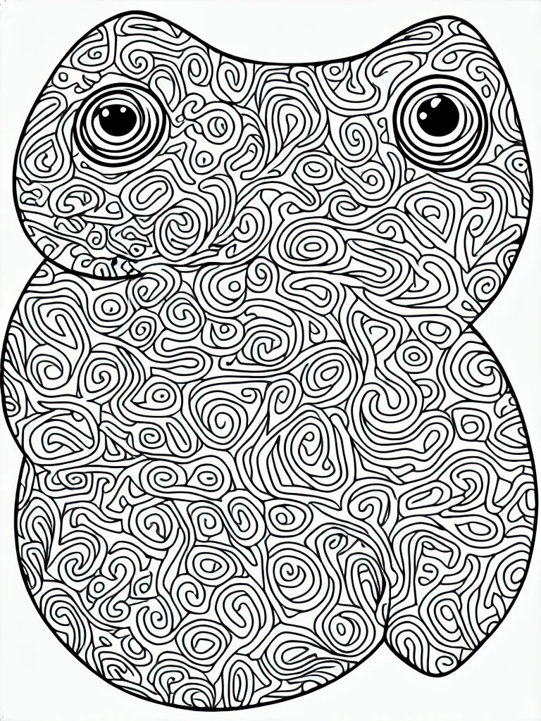 Prompt: beautiful frog's head, ornamental, fractal, line art, vector, outline, simplified, colouring page